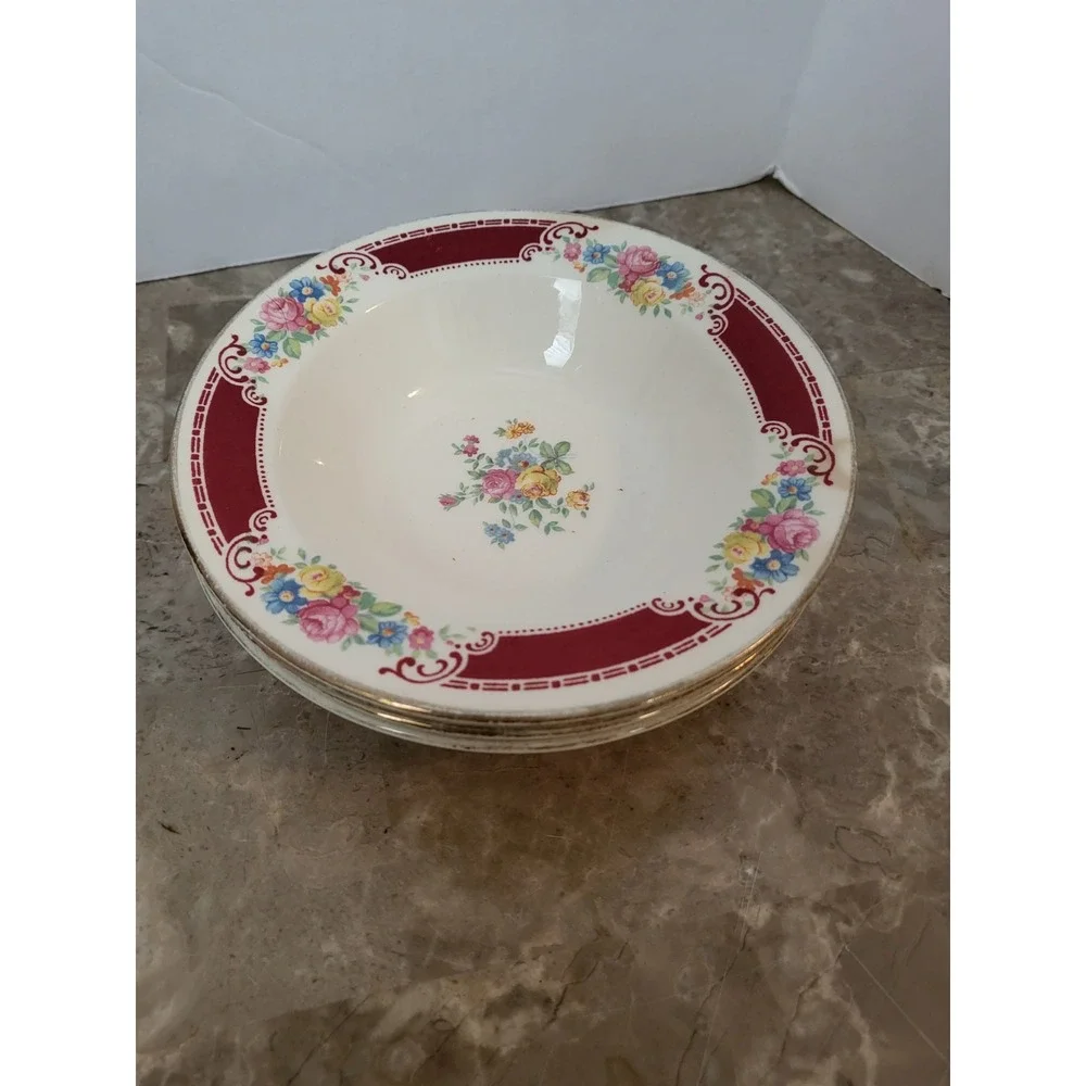 3x Vintage Homer Laughlin Fruit‎ Sherbert Dessert Bowl Rimmed Rose